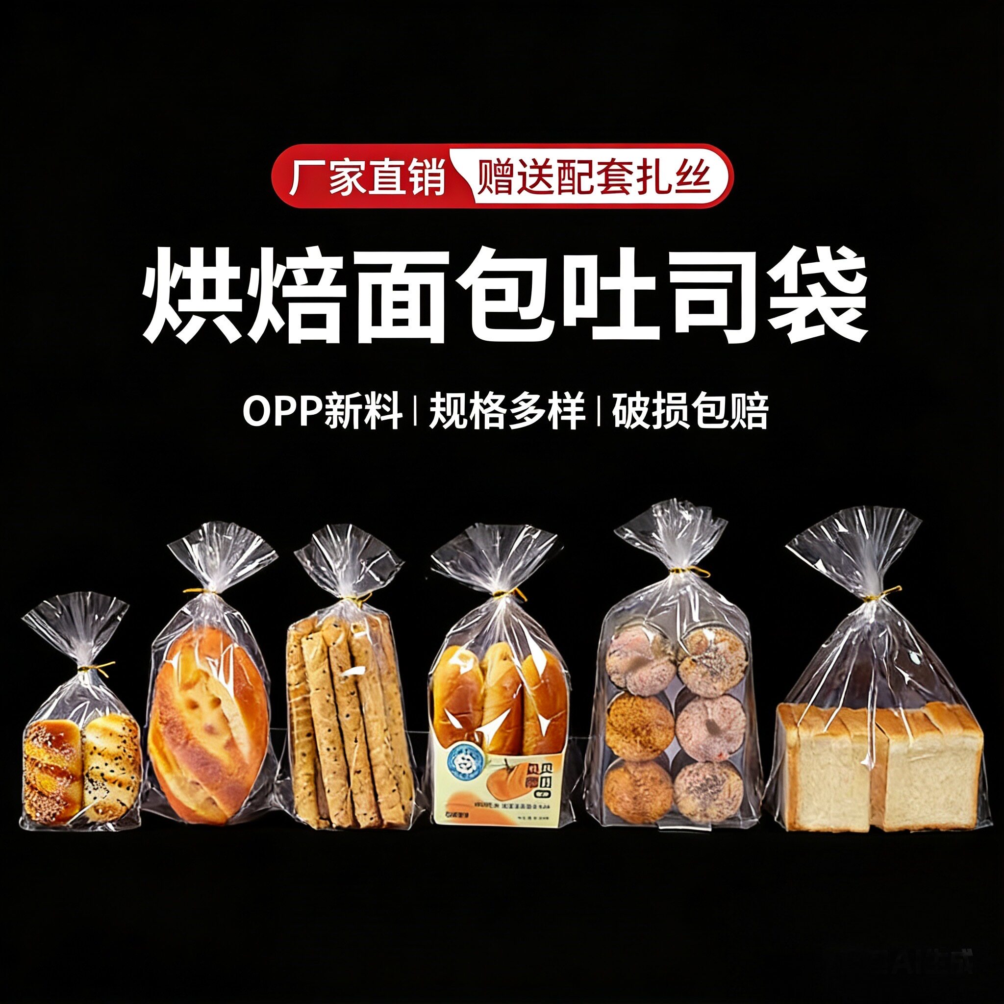 吐司袋子面包袋烘焙饼干扎口袋蛋卷袋opp立袋插底袋扎丝袋子平口