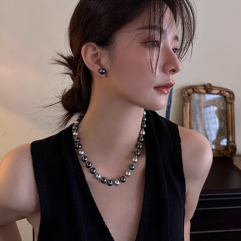大溪地色系串珠项链珍珠锁骨链女