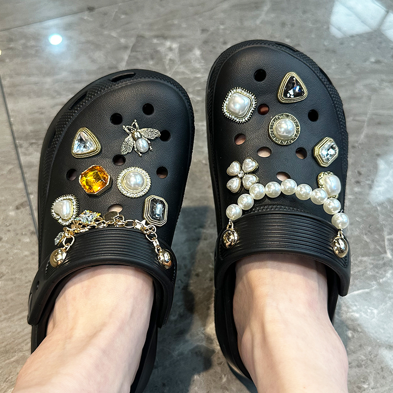 高级感鞋花巴洛克风珍珠链条饰品