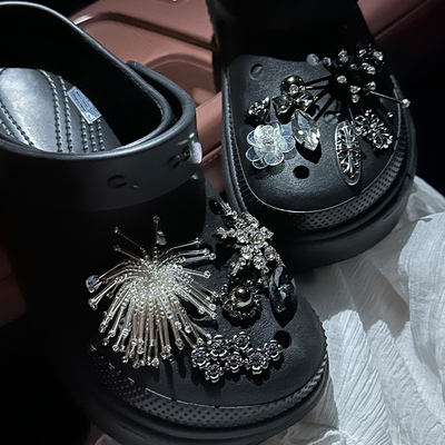 暗夜吸睛钻石鞋花花朵装饰配饰