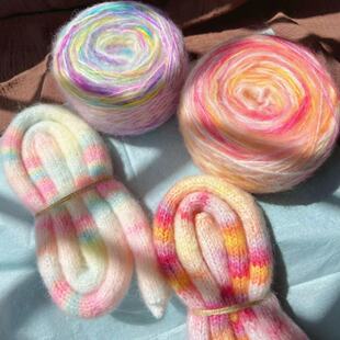 腊肠围巾毛线手工diy编织材料包渐变段染马海毛细线钩针毛衣围脖