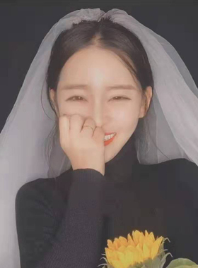 白色头纱女头饰网红拍照道具新娘主婚纱饰品求婚领证登记小道具轻