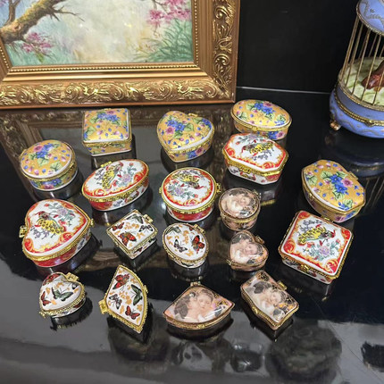 老货陶瓷首饰盒复古欧式戒指盒珠宝盒多种器型椭圆形心形收纳盒