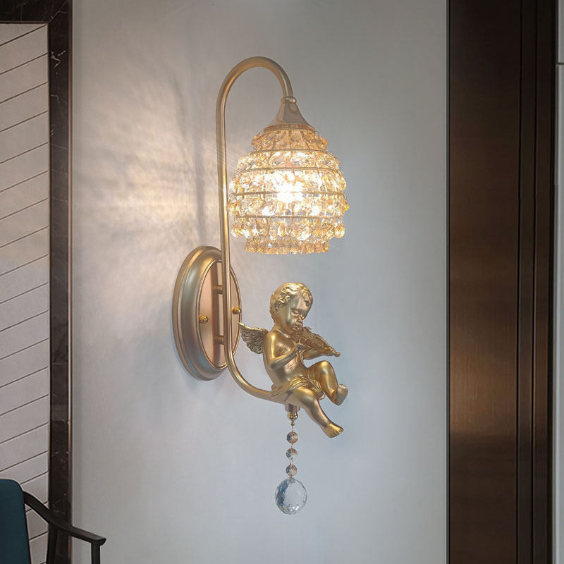 个性可爱北欧小天使水晶壁灯床头暖光客厅卧室儿童房装饰卡通人物