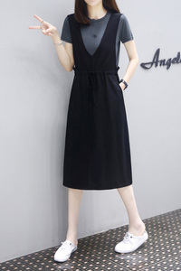 RM6361#欧洲站夏季 新款中长宽松显瘦假两件背带裙时尚休闲连衣裙女