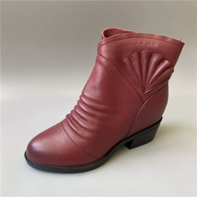 公牛皮鞋女靴 冬季头层牛皮短筒马丁靴中跟侧拉链女单靴34-40码,女鞋,马丁靴,淘宝优惠券,粉丝福利购,淘宝优惠卷