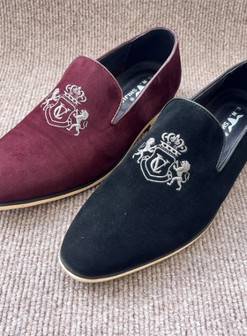 公牛时尚磨砂真皮男鞋英伦复古风正装套脚男皮鞋低帮 6A1W315131