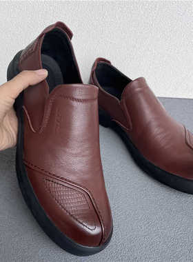 公牛春秋真皮头层牛皮男鞋商务软底中年套脚低帮男皮鞋 A8103F06
