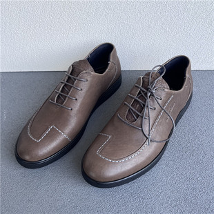 公牛真皮头层牛皮男鞋纯色韩版圆头系带男休闲皮鞋板鞋38-42码