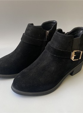 冬季公牛真皮女靴子韩版时尚百搭粗跟皮里女短靴单靴 8B10483K92