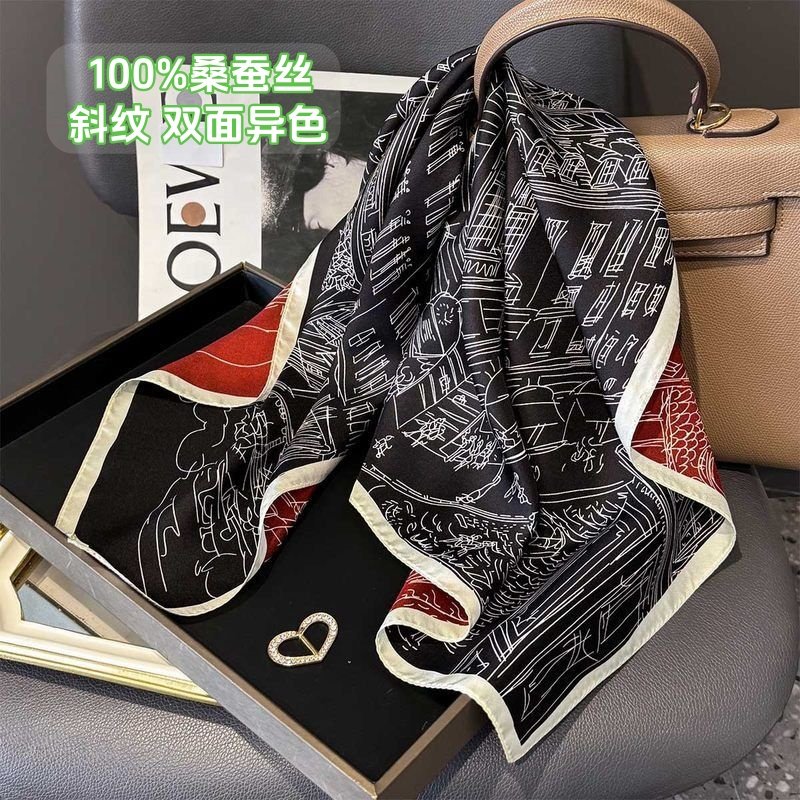 欧美法式真丝斜纹双面异色中方巾时尚洋气桑蚕丝丝巾装饰职业领巾