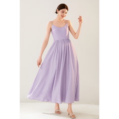 美妃连衣裙女装裙子今年流行漂亮吊带裙2024春夏新款紫色法式长裙