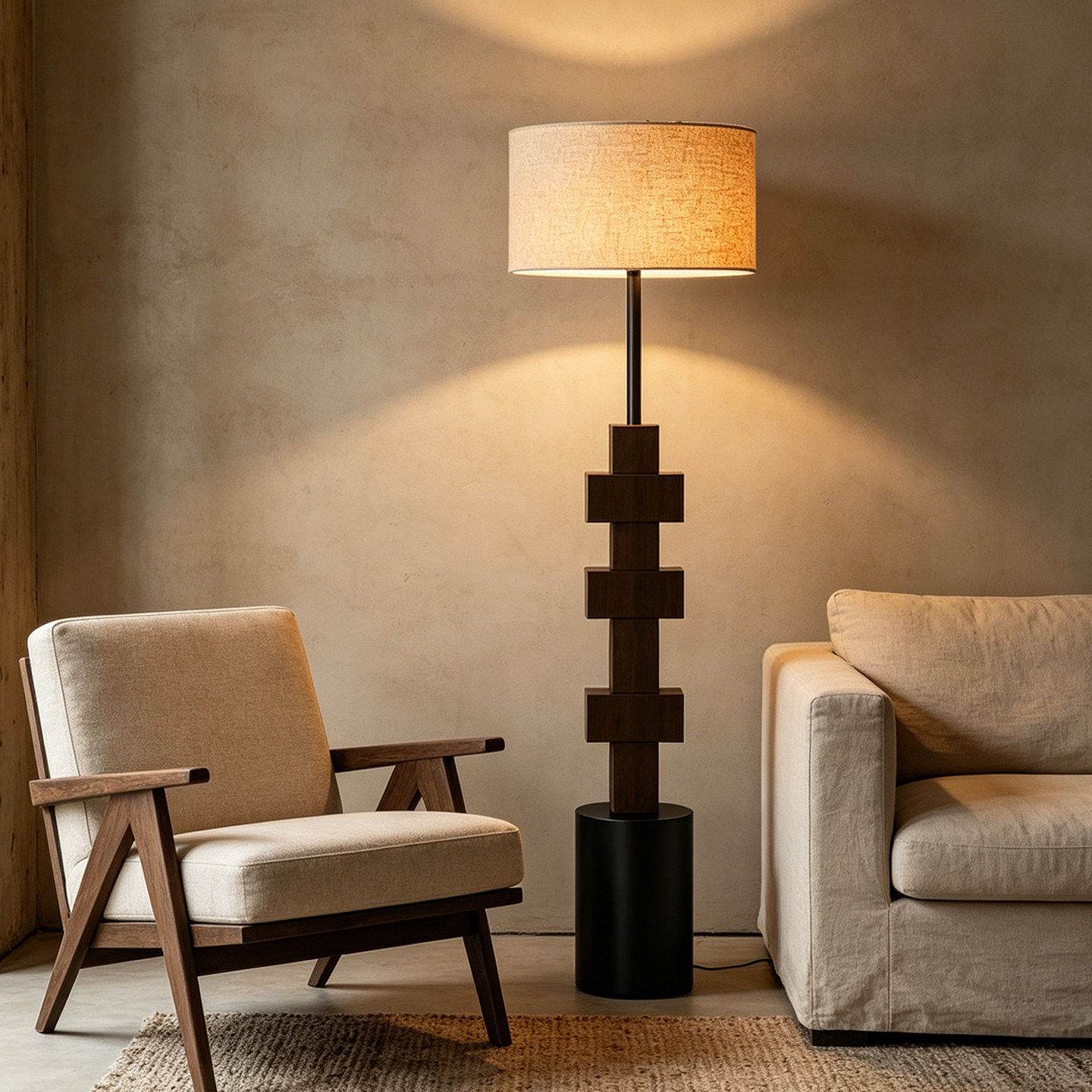 宅品侘寂风木质几何立式落地灯客厅亚麻智能操控烤漆设计感装饰灯
