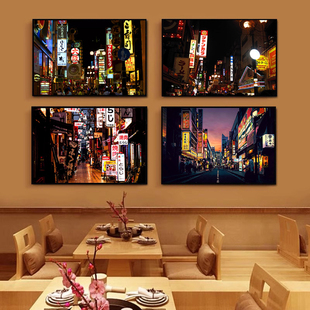 日本夜景风景装饰日式画带相框墙贴居酒屋日料店寿司软装壁挂墙画