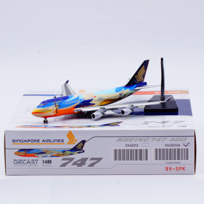1:400 JC 合金客机模型 新加坡航空 B747-400 9V-SPK七色鸟 襟翼