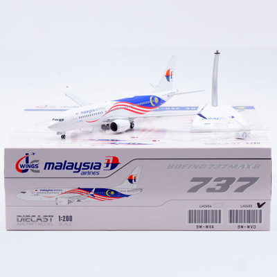 Jcwings 1/200 合金飞机模型 B737Max8 马来西亚航空 9M-MVD