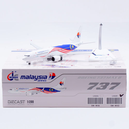 Jcwings 1/200 合金飞机模型 B737Max8 马来西亚航空 9M-MVD