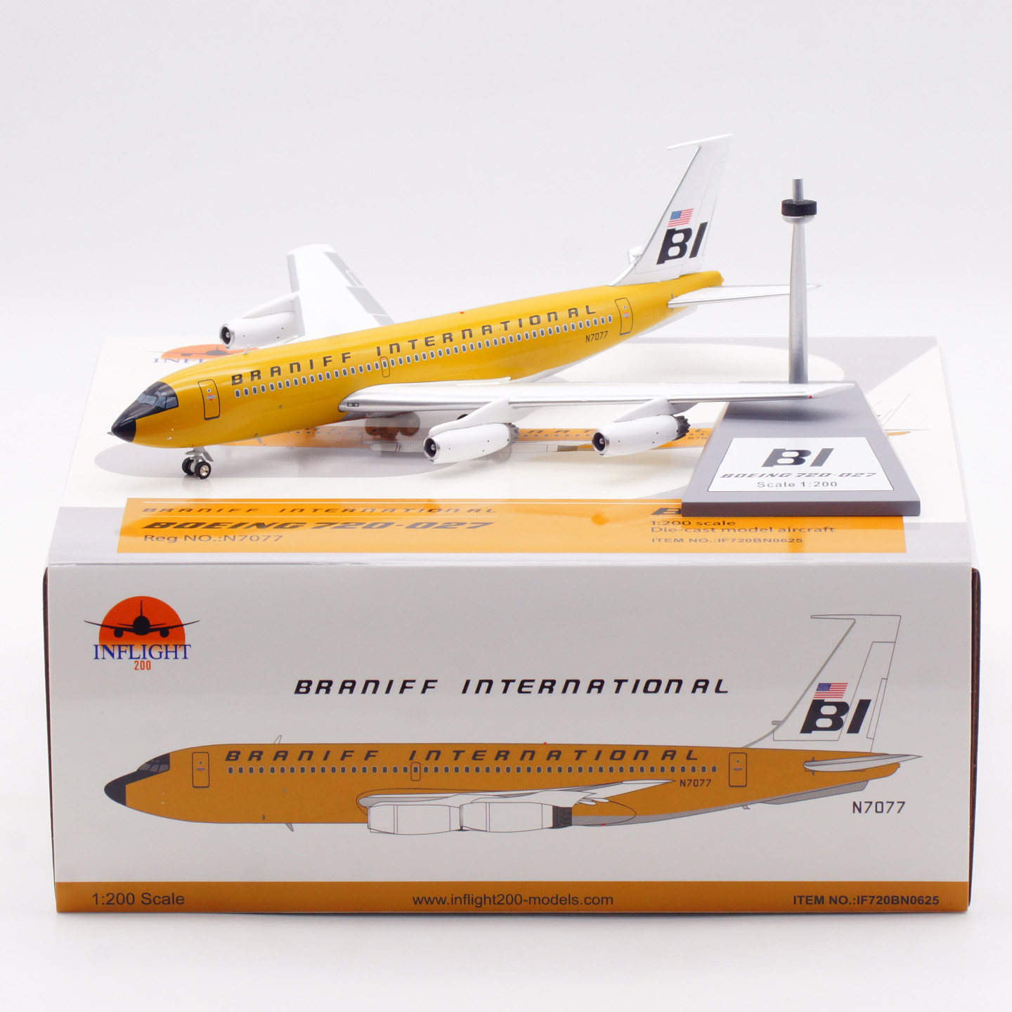 Inflight 1:200 飞机模型 合金 布兰尼夫国际航空 波音B720 N7077