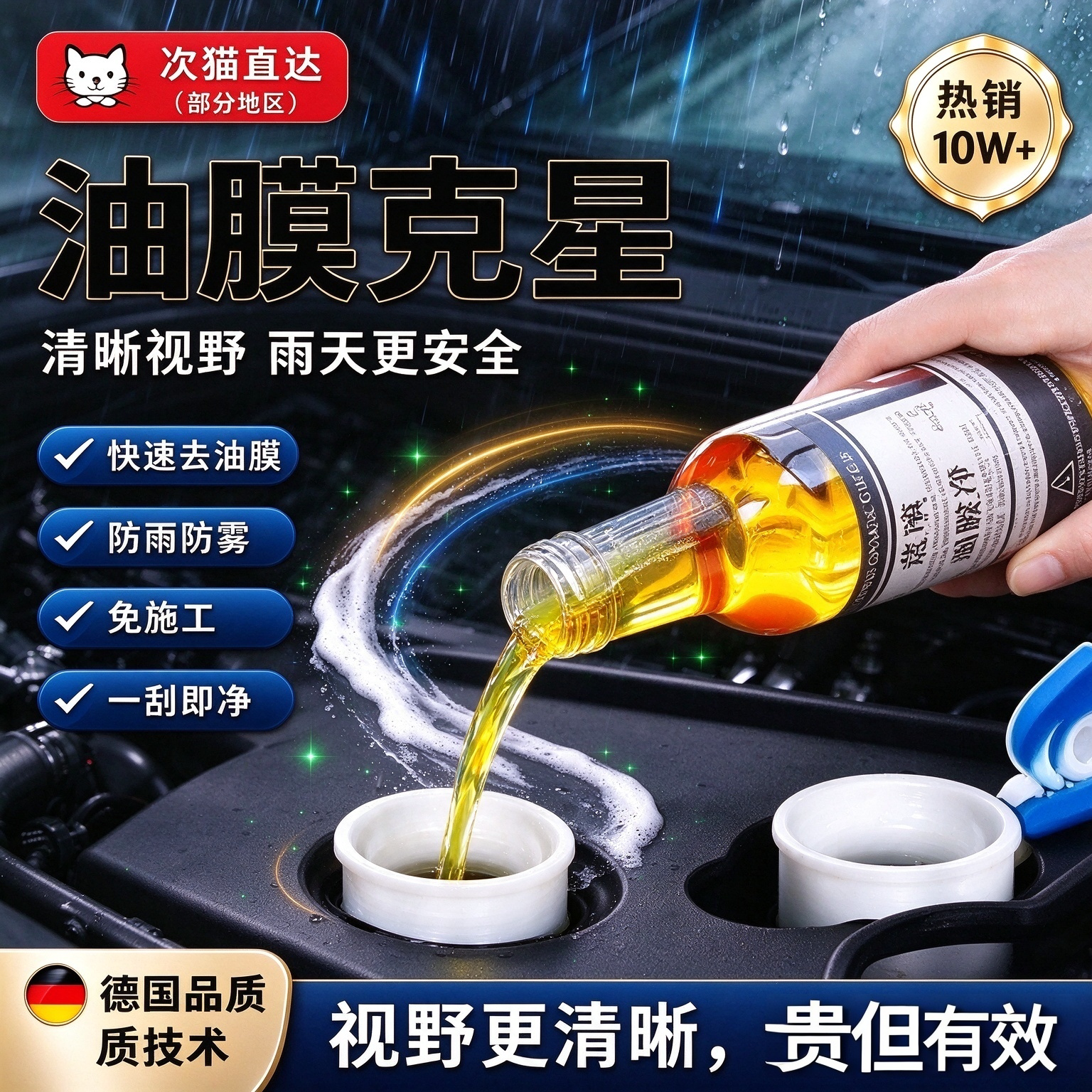玻璃油膜去除剂前挡风车窗净清洁清洗剂汽车玻璃水强力去污去油膜