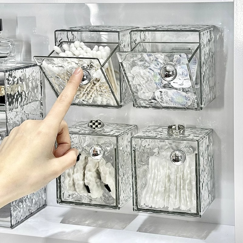 卫生间镜柜里收纳盒化妆棉洗脸巾整理盒壁挂透明棉签盒口红