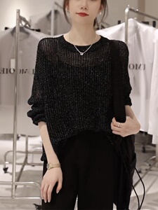YOOMA 奢华璀璨黑针织衫慵懒范星空羊毛毛衣打底衫早秋新款
