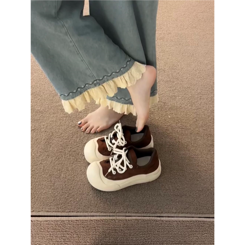 学院风丑萌大头鞋女2024春秋季新款厚底运动休闲浣熊棉花糖板鞋子