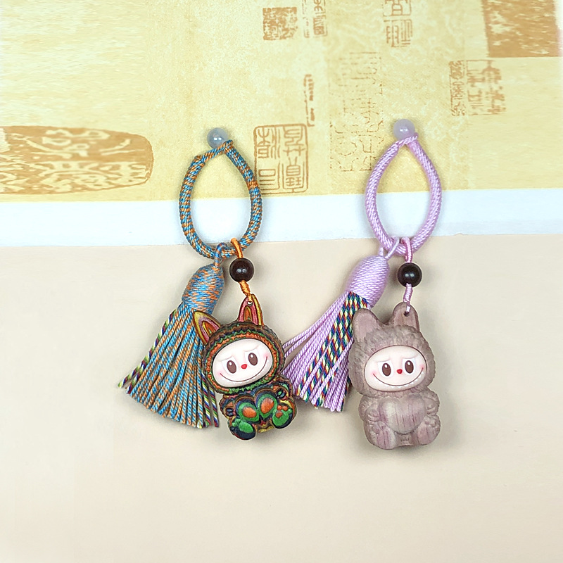 彩虹木血柏情侣可爱钥匙扣包包挂件爱心拉布布挂饰直播景点纪念品