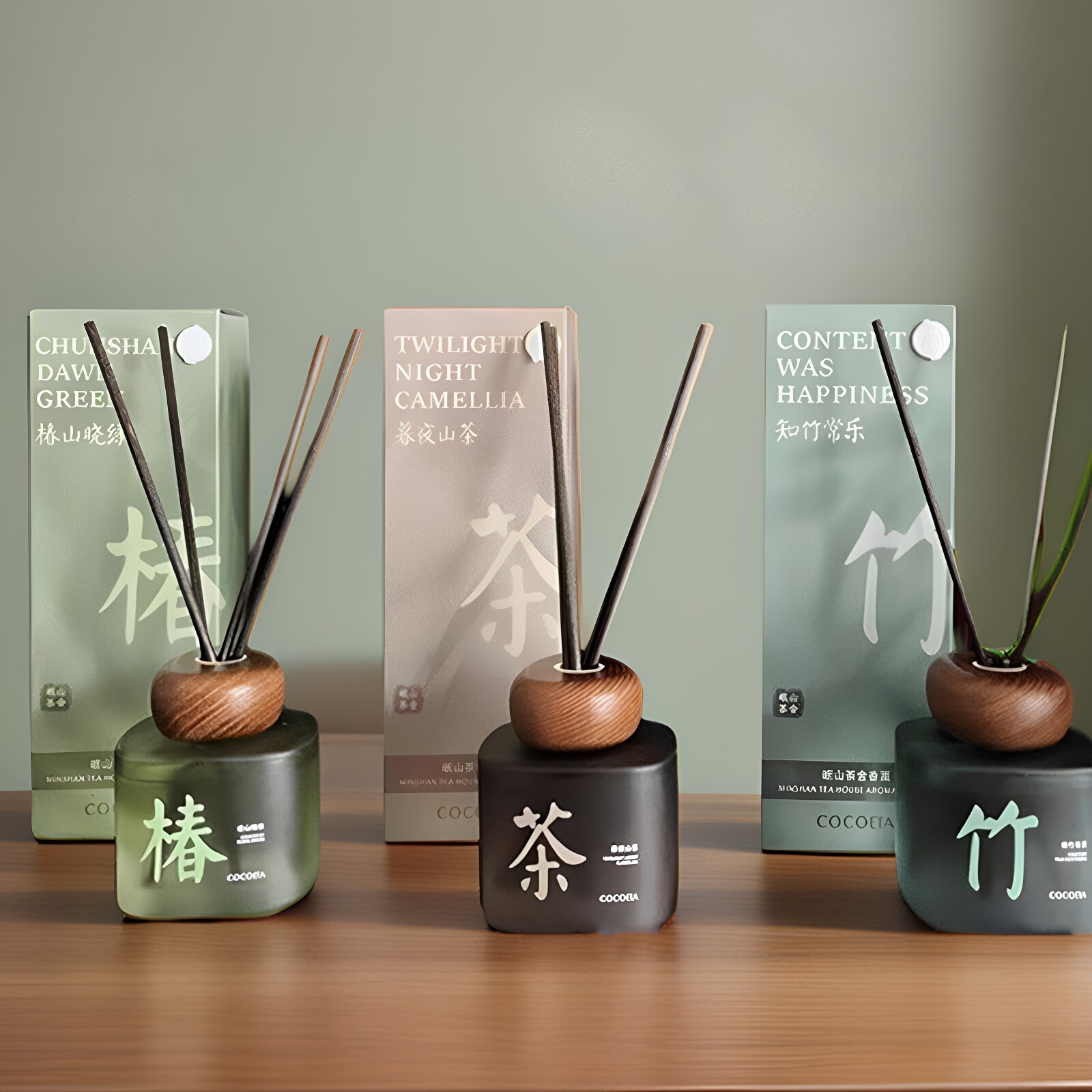 岷山茶舍系列香薰知竹常乐 暮夜山茶 椿山晓绿室内无火藤条香氛 - 实物图
