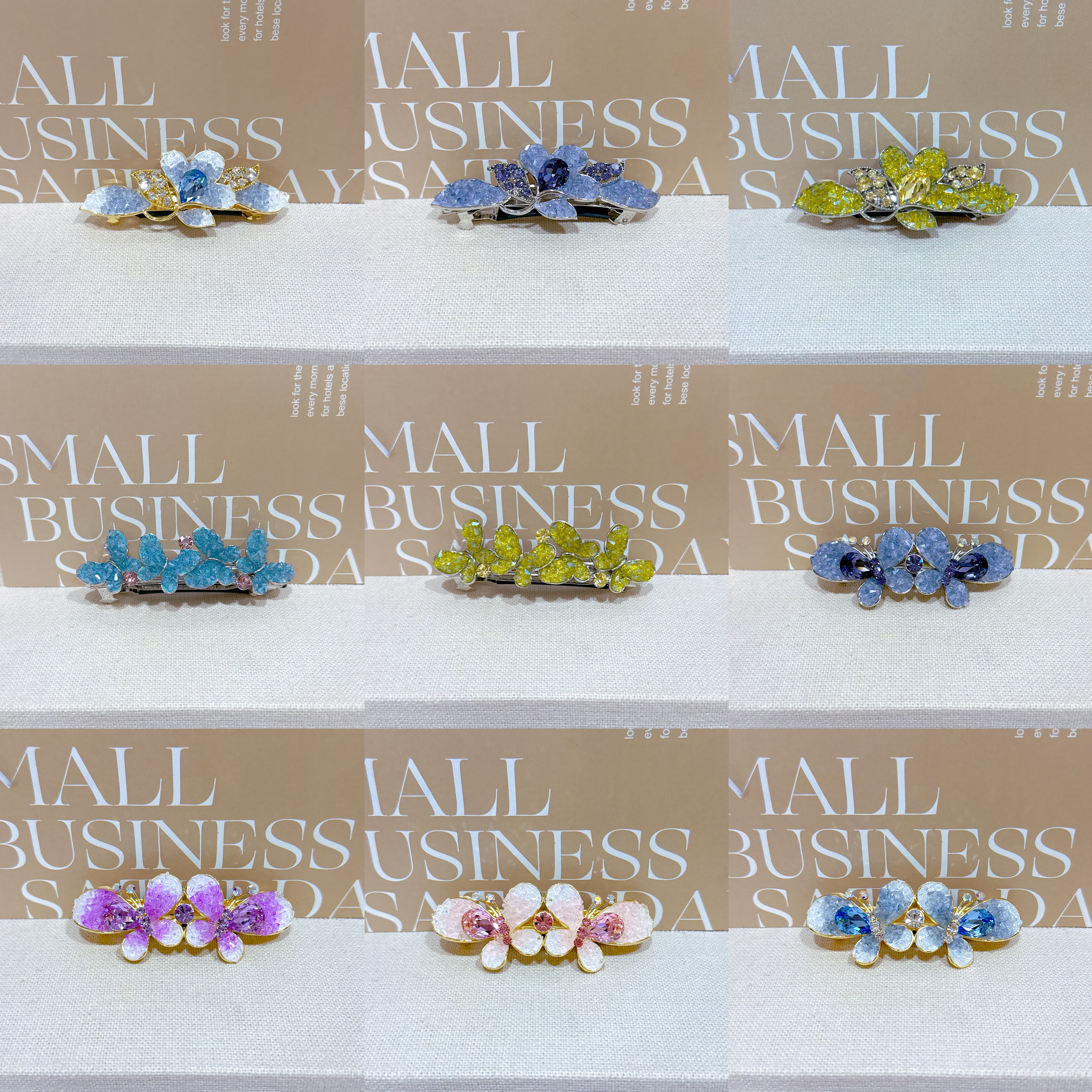 泛思饰品新款清新淡雅碎水晶石花朵发夹女后脑勺发顶夹马尾头饰夹