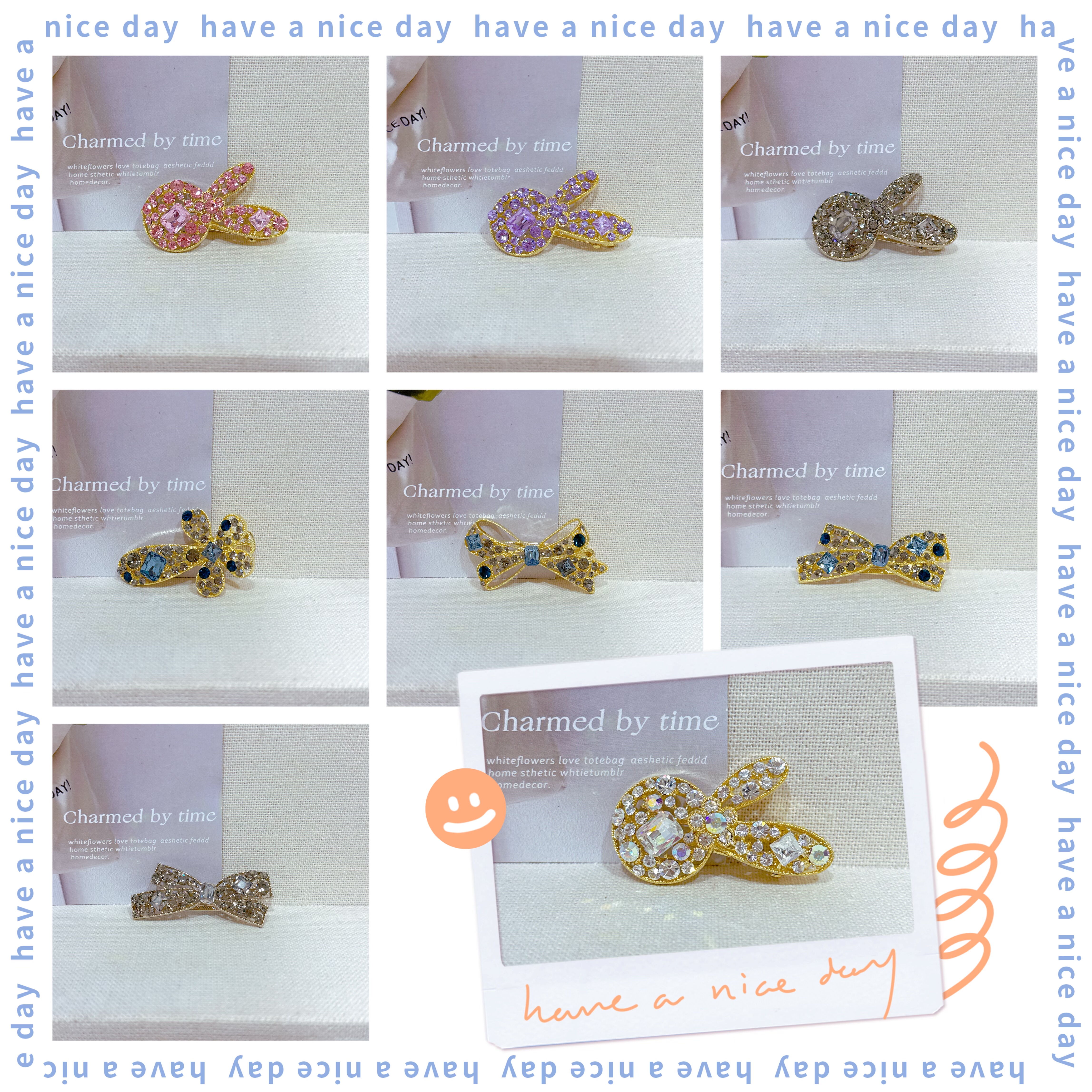 泛思饰品合金闪钻小兔子小花蝴蝶结百搭发夹刘海侧边夹抓夹