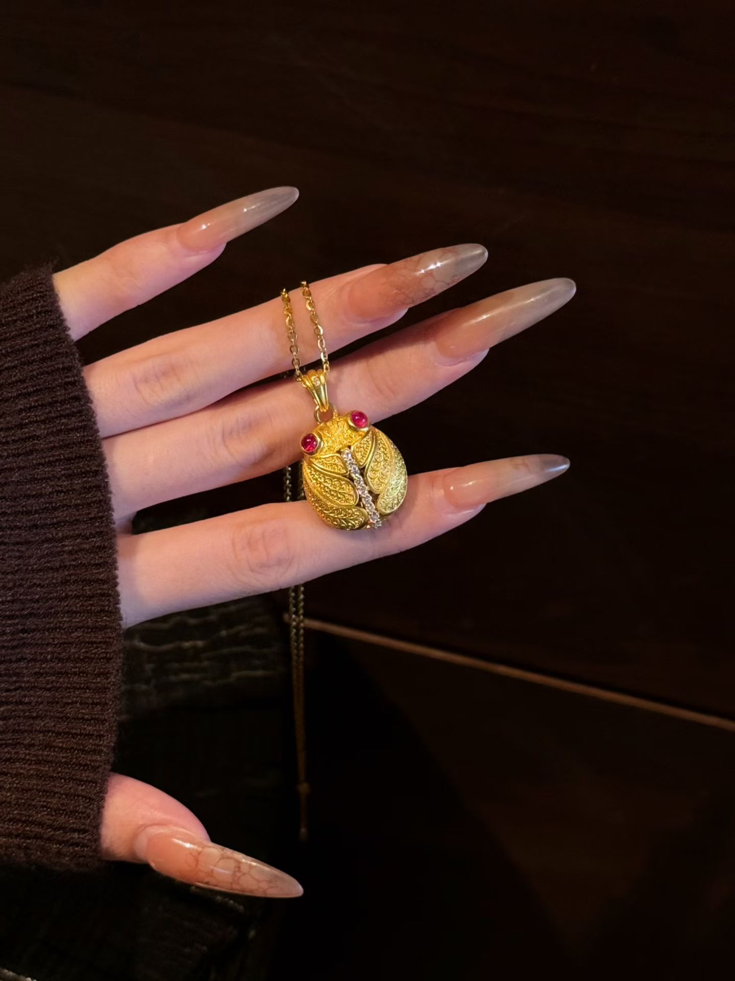 【款式18】足金999 镂空黄金金蝉 5D黄金镶嵌