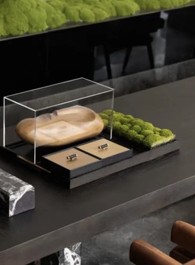 横向亚克力大理石罩子装置雕塑民宿雕塑饰品木头苔藓定制大堂酒店