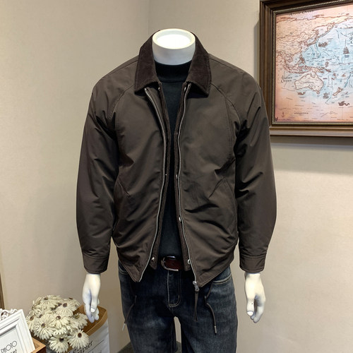 潮流拼接假两件翻领轻薄羽绒服男