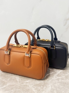 miune&miune芯片版Arcadie保龄球干邑楠木色褶皱牛皮小中号女包包