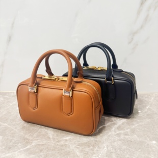 miune&miune芯片版 Arcadie保龄球干邑楠木色褶皱牛皮小中号女包包