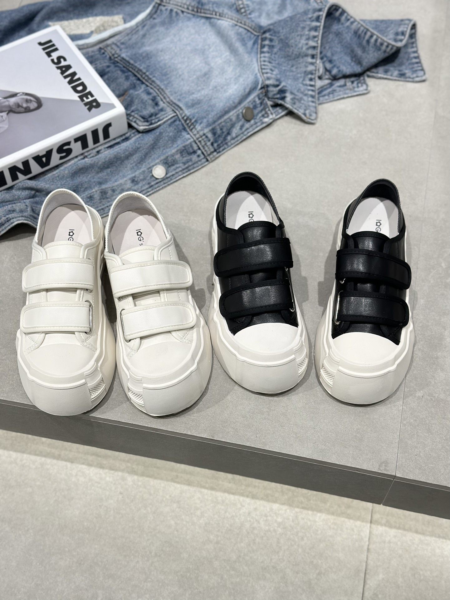 IG魔术贴厚底不规则大头小白鞋女2025春季新款真皮休闲运动板鞋,女鞋,休闲板鞋,淘宝优惠券,粉丝福利购,淘宝优惠卷