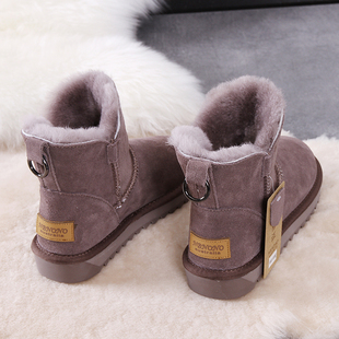 东北冬季 短靴加绒加厚保暖牛皮棉鞋 皮毛一体面包鞋 雪地靴女新款