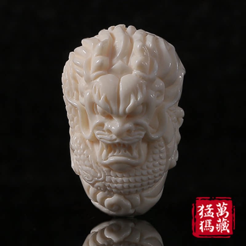 私人定制猛犸象牙龙头三通一体三通手工雕刻冰料满纹个性吊坠配饰