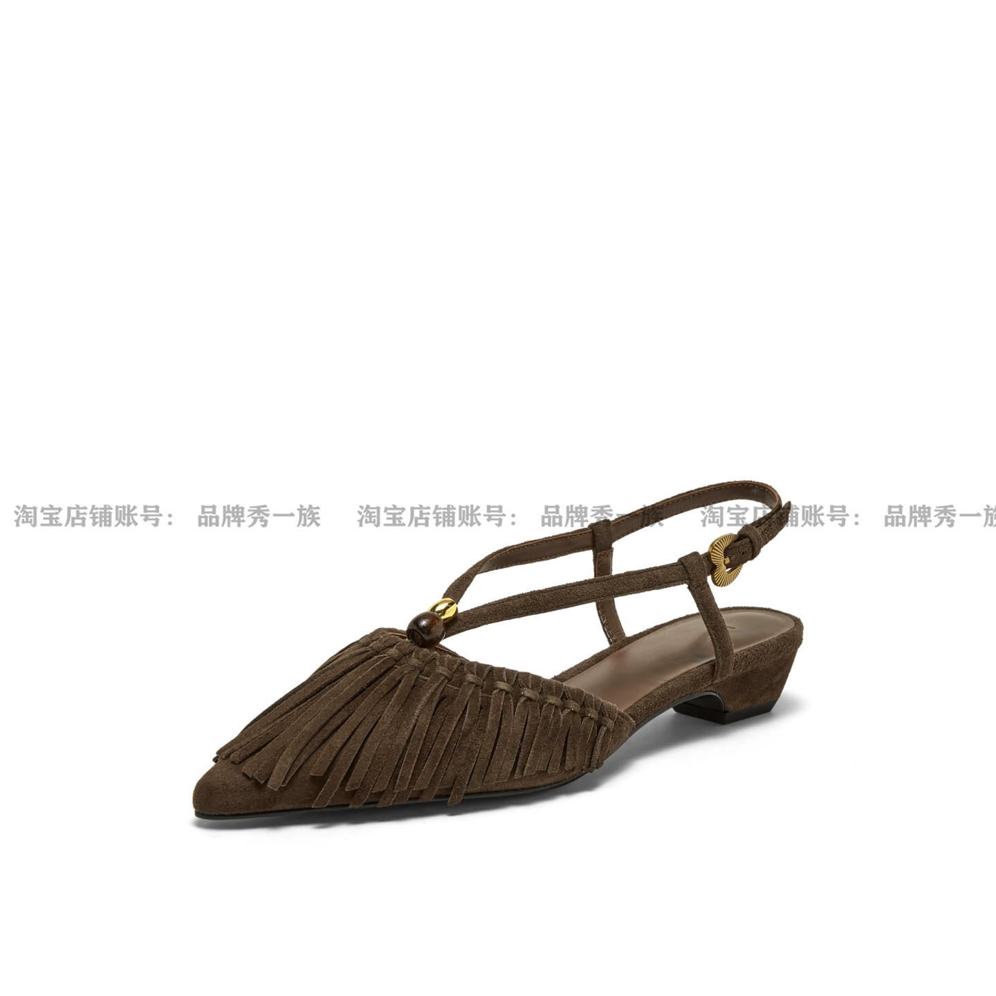 流苏舞步2026春季同款新羊皮流苏尖头后空单鞋粗跟凉鞋女Y1G15AH6