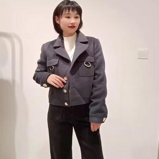 朵以2025年女装短款复古含羊毛呢大衣短外套32dd443028，包邮