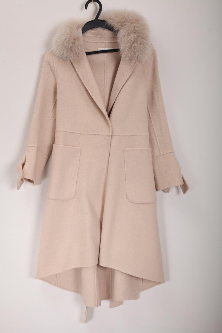 duoyi朵以秋冬双面呢大衣收腰毛领中长款羊绒外套33dd792001原16