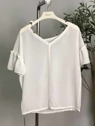 duoyi朵以正品夏季特价清仓款女士短袖雪纺上衣32DX14333