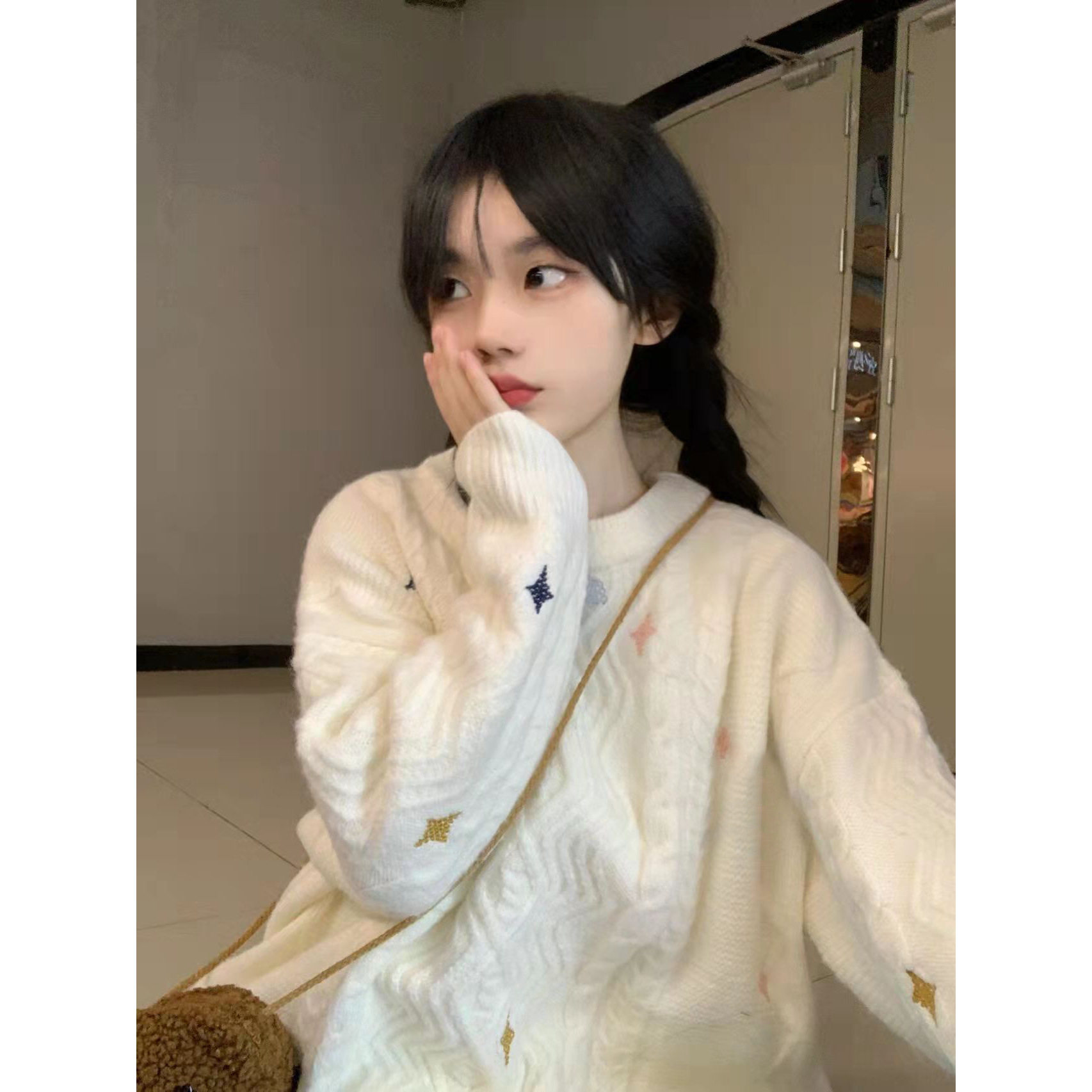 日系复古可爱软糯麻花毛衣女秋慵懒风宽松套头外穿加厚针织上衣