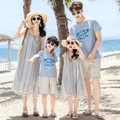 沙滩亲子装 纳一家四口海边度假波西米亚民族母女吊带连衣裙 西双版