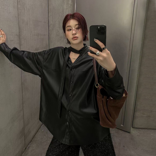 黑色加绒皮衣衬衫女高级感轻奢减龄洋气2025新款设计感小众上衣冬