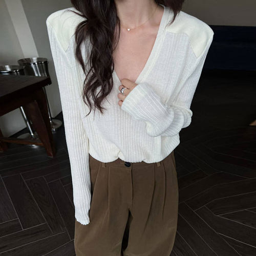 韩版松弛感打底毛衣v领针织衫