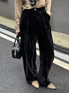 丝绒裤子新款爆款2026宽松休闲裤高腰显瘦裤子时尚洋气时髦阔腿裤