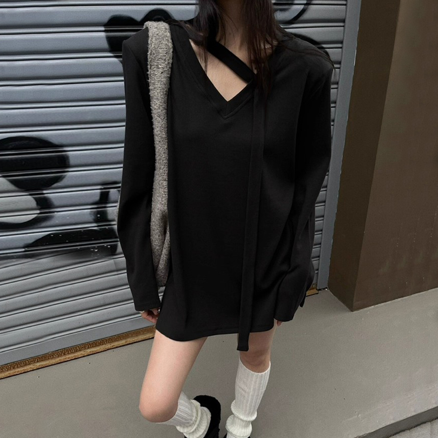 中长款垫肩长袖纯棉女加绒加厚