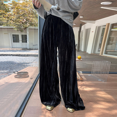 金丝绒阔腿裤女春秋高腰显瘦