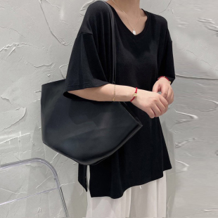 中长款 v领冰丝短袖 宽松微透面膜t恤女大码 t恤女薄款 落肩t恤女 韩版